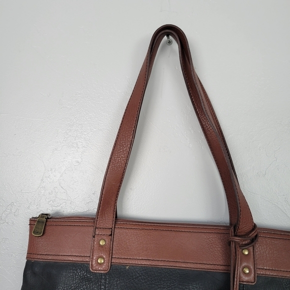 B.O.C Born Concepts Tote Bag Purse Faux Leather Tan Black Green Color Block - Picture 3 of 8